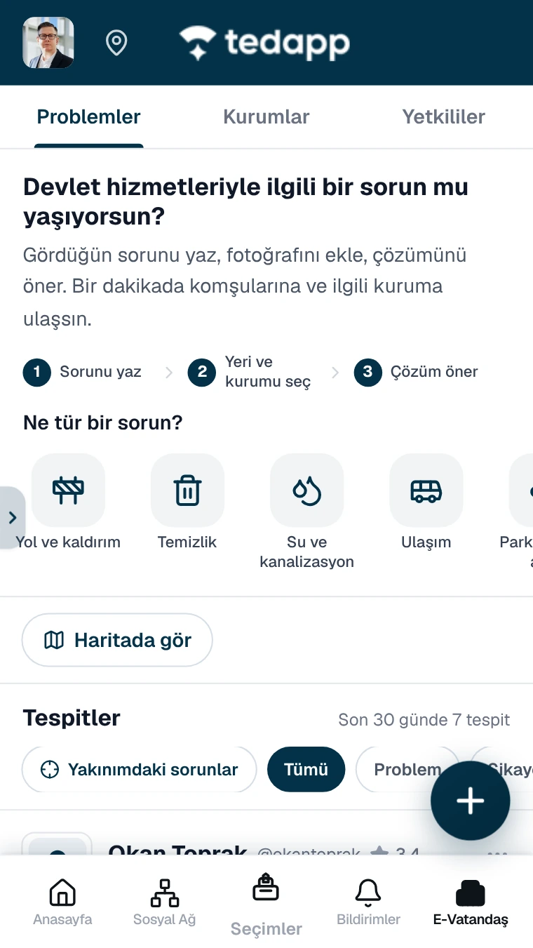 E-Vatandaş ile sorun bildirimi